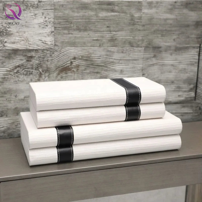 Nordic Style Creative Metal Jewelry Case Simple Black White Leather Wooden Storage Box Modern Home Decoration for Bedroom Office