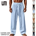 2025 New Men's Linen Casual Pants | Elastic Waist with Drawstring | Beach | Summer Solid Color | OEM/ODM Available