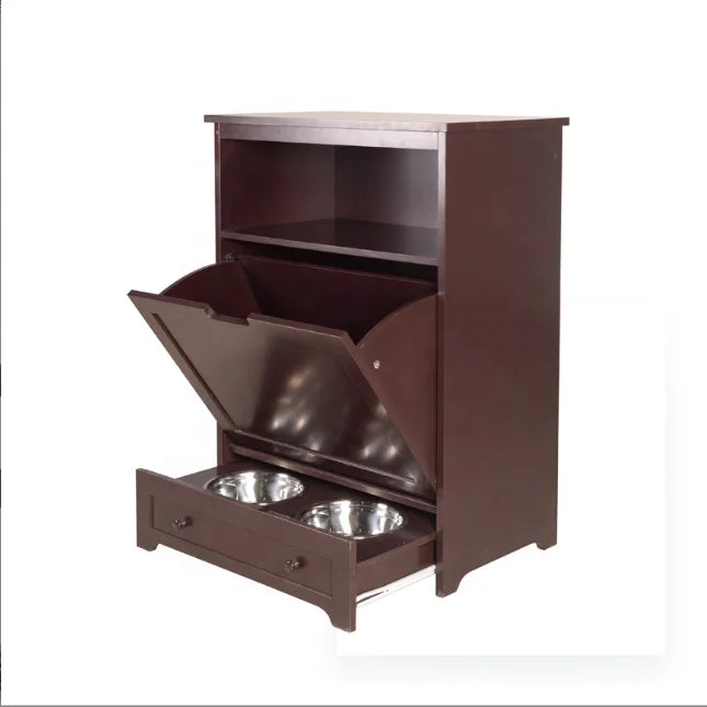 Hot Sale Feeding and Watering Supplie Pet Feeder Station Dog Food Wooden Storage Cabinet With Dog Raised Bowls