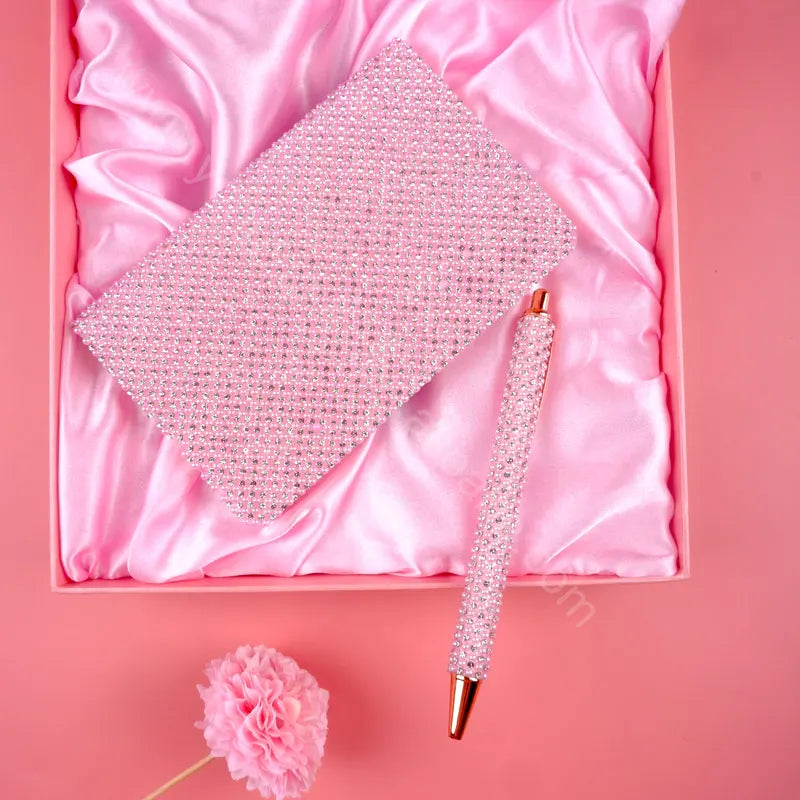 Creative A6 Notebook Gift Set for Girls Pearl Design with Glitter Notepad Ballpoint Pen for Valentine's Day Mother's Day