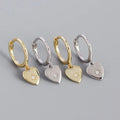 Minimalist Dainty Sterling Silver Earrings Small Hoop Dangle Crystal Peach Heart Pendant Gold Plated Hoops 925 Silver