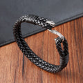 Wholesale Stainless Steel Snake Animal Leather Bracelet 316L Stainless Steel Magnetic Clasp Black Genuine Leather Bracelet Men