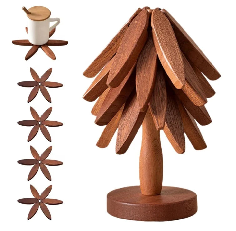 4 Wooden Trivets  With1 Stand Stored Like a Christmas Tree  Shape Trivet Set Wooden Trivets for Hot Dishes