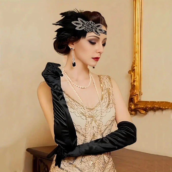 1920s Flapper Dress Accessories Retro Party Props Gatsby Charleston Headband Dancing Party Diamond Feathered Headdress