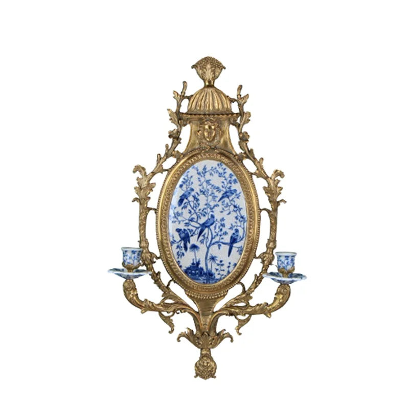ZHUODI Antique Classical Blue White Porcelain Handmade Diamond Shape Wall Hanging Ceramic Candlestick Home Decoration Box