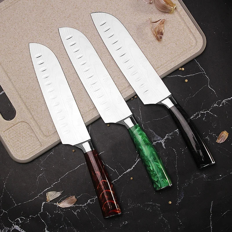 Professional  High Carbon Stainless Steel  7 Inch  Santoku Knife with Ergonomic Handle Razor-sharp Slicing  Chef Knife