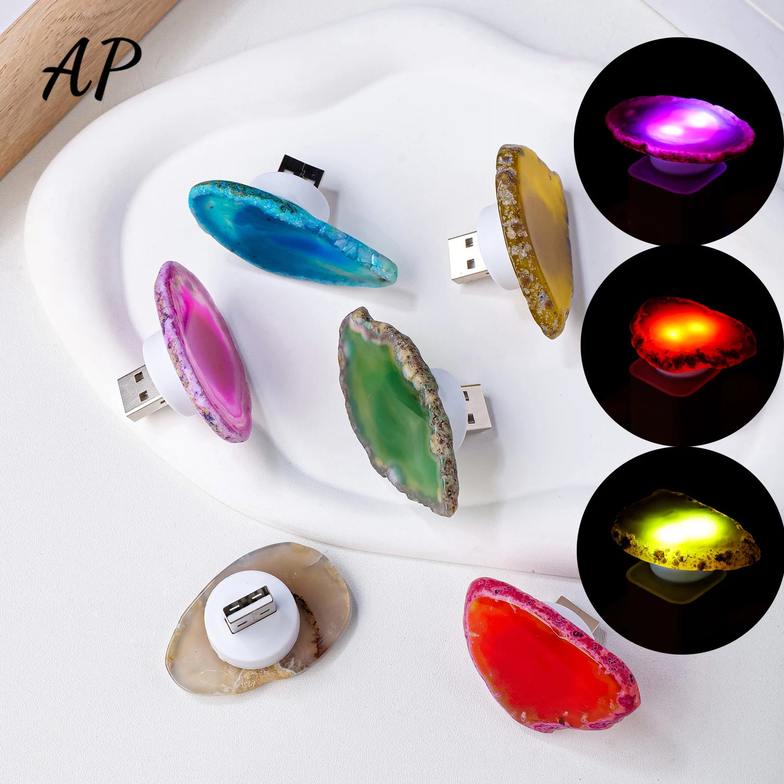 Irregular Shape Colorful Agate Slice Light Crystal Nightlight Home Decor Hallway Lights Nightlight for Ttoilet Kitchen Bedroom