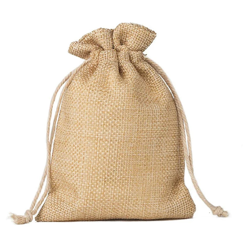 Wholesale Personalized Natural Burlap Jewelry Bag Jute Small Gift Packing Drawstring Pouches 8*10cm