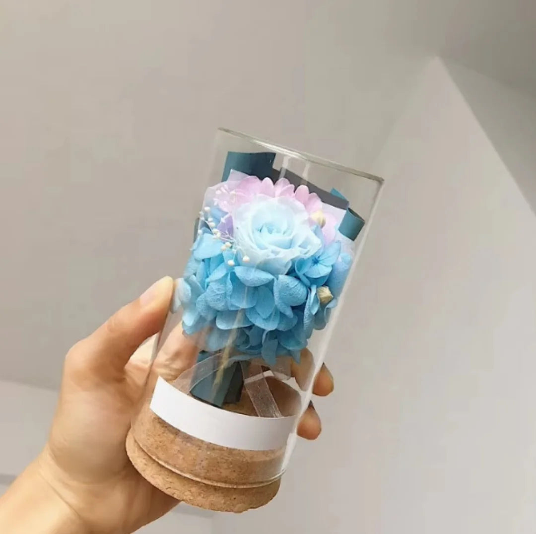 Creative Birthday Small Gift Preserved Fresh Rose Valentine's Day Gifts LED Wishing Bottle Preserved Fresh Flower in Glass Dome