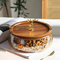 Hot Sale Nordic Golden Deer Glass Fruit Bowl Coffee Table Snack Storage Box with Lid Candy Nut Dried Fruit Tray