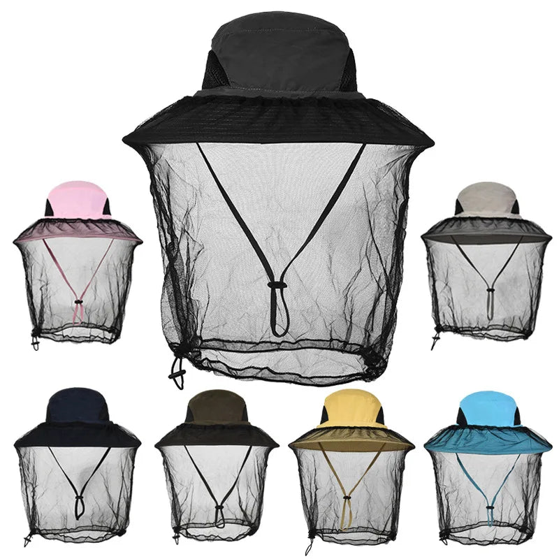 Outdoor Farming Hat Quick-Drying Mosquito Head Net Mesh Full Cover Hiking Mountaineering Sunshade Hat with Net