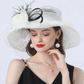 Women Summer Church Organza Wide Brim Sun Ladies Fascinator for Wedding Bridal Dress Party Hat