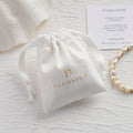 PandaSew Custom Logo Luxury Suede Drawstring Package Jewelry Bag With White Ribbons Jewelry Pouch