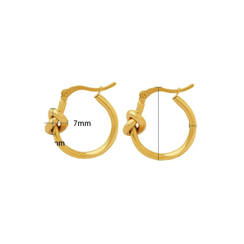 Women's Trendy Stainless Steel and Titanium Steel Personalized Geometric Tie Knot Hoop Earring Gold PVD Plated Jewelry