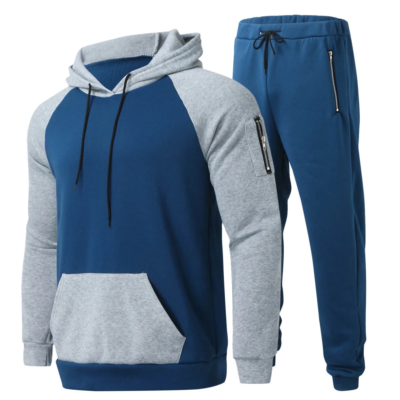 Men's Pullover Hoodie Suit 100% Polyester Two-Piece Sports and Leisure Set Sustainable and Stylish for Fall