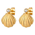 Minimalist Stainless Steel Jewelry 18k Gold Plated Fan Shaped Shell Ocean Wind Zircon Women Earrings Non Tarnish YF3884