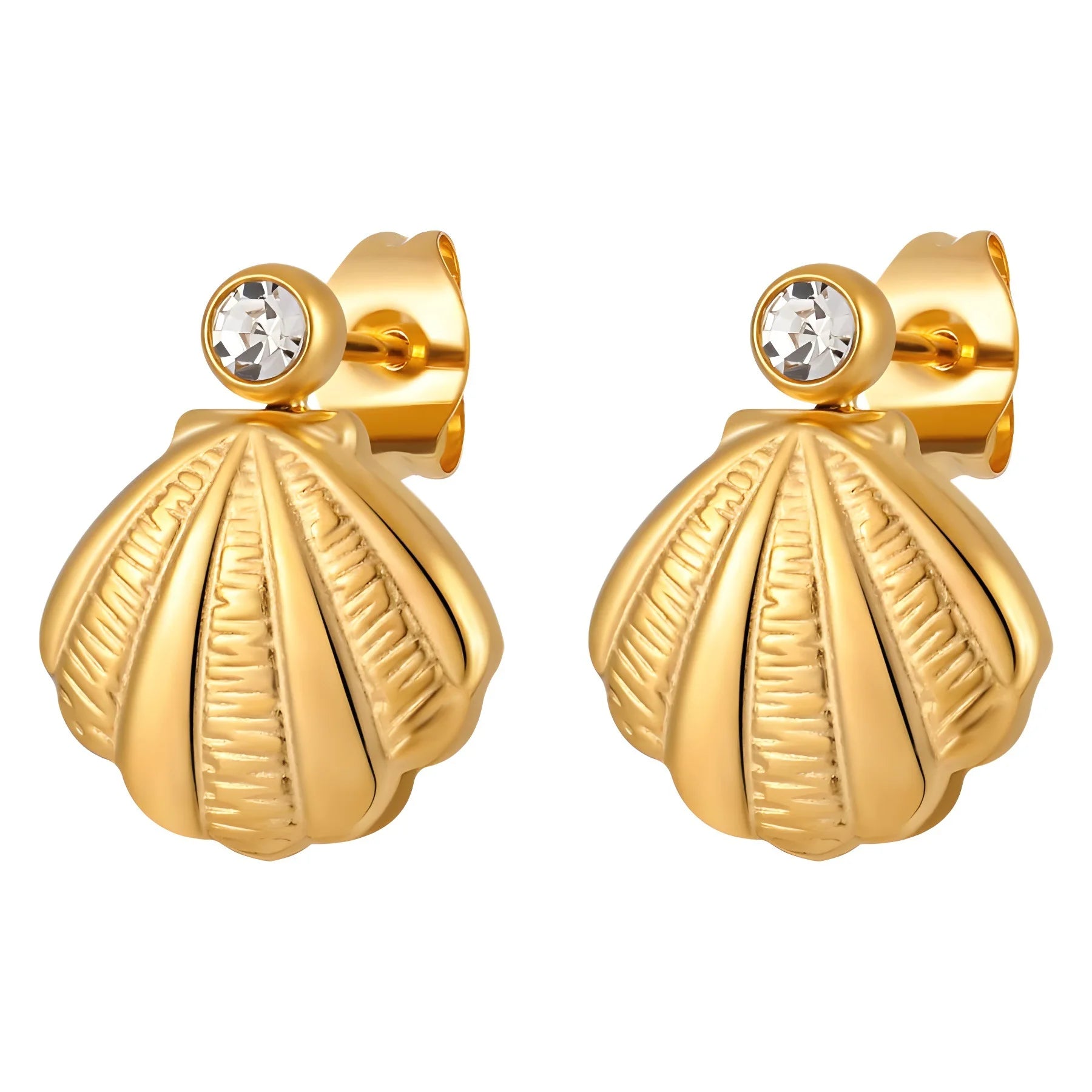 Minimalist Stainless Steel Jewelry 18k Gold Plated Fan Shaped Shell Ocean Wind Zircon Women Earrings Non Tarnish YF3884