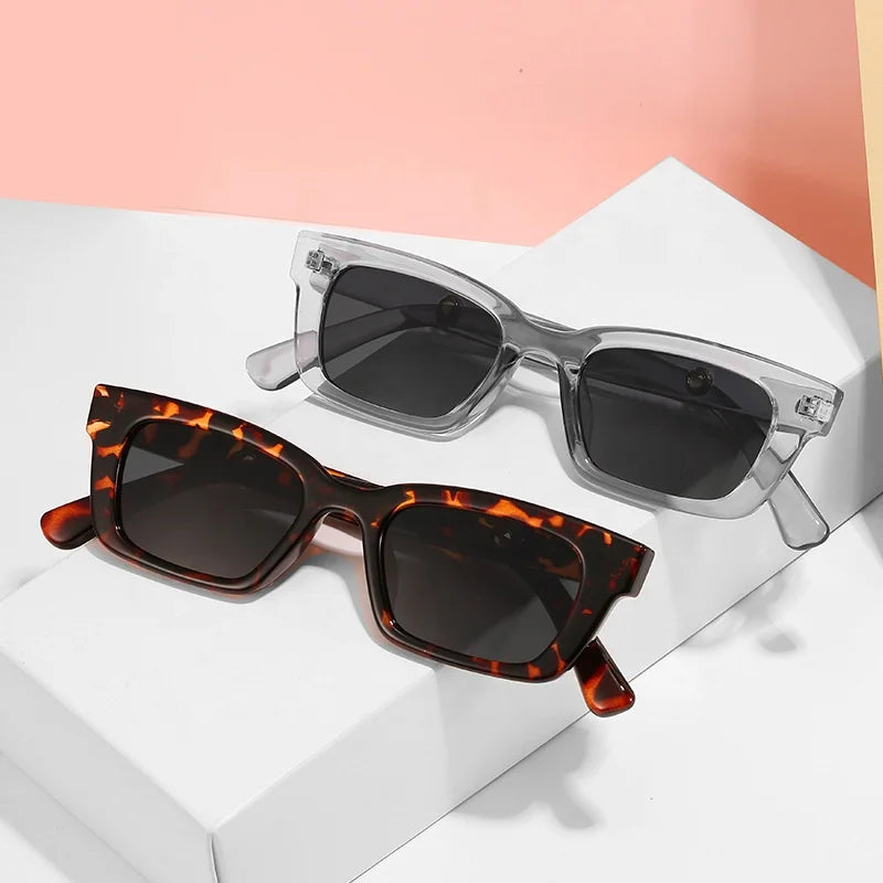 2023 New Retro Ladies Small Frame Sunglasses Plastic Transparent Frame Sunglasses Gafas De Sol Small Square Cat Eye Sunglasses