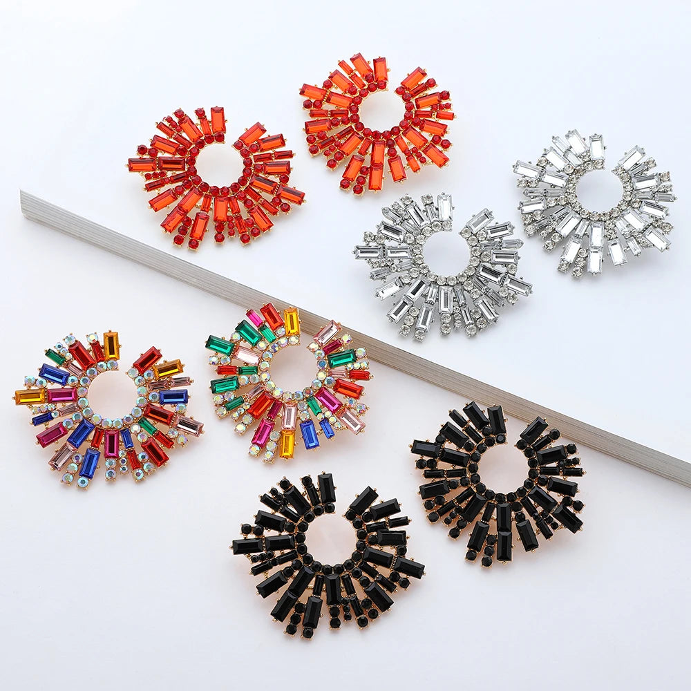 Kaimei Irregular Metal 8 Colors Crystal Earrings Fashion Elegant Rhinestones Jewelry Sun Flower Stone Resin Earrings for Women