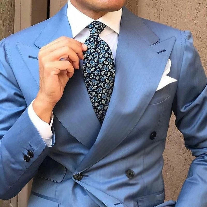 2025 New Costume Wide Top Design Blue Man Suits Male African for Groom Tuxedo for Wedding Outfit Homecoming Party Blazer Suits
