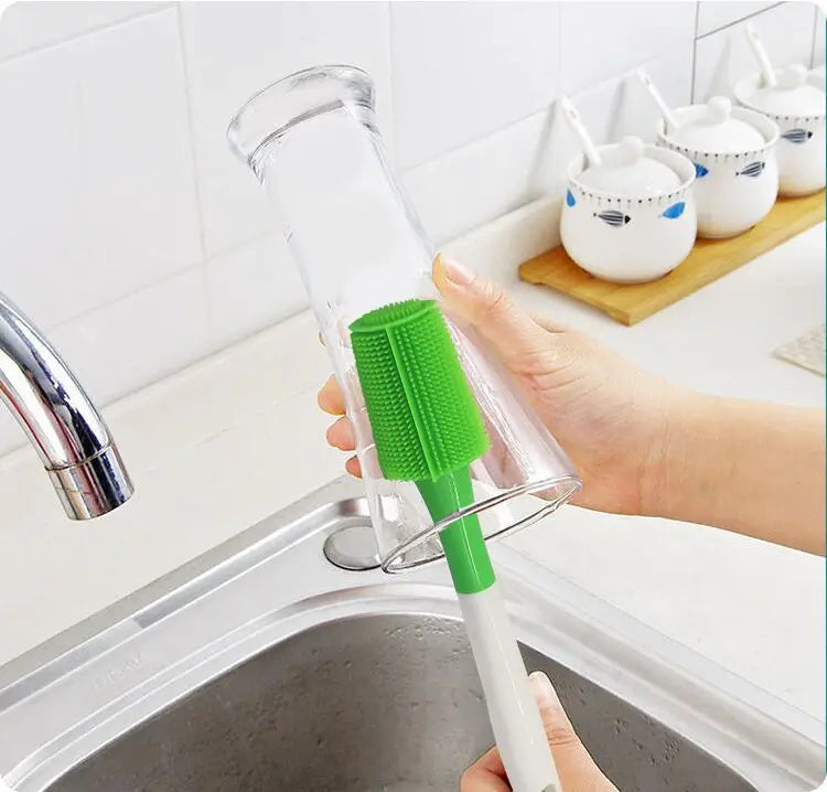 Durable Household Silicone Cleaning Brush with Long Handle Cup Scrubber for Glass Cleaner Bottles Kitchen Tools