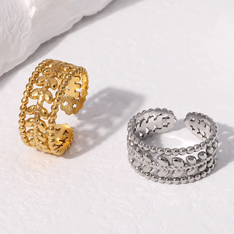 Beimai OEM 18k Gold Leaf Stainless Steel Women Rings