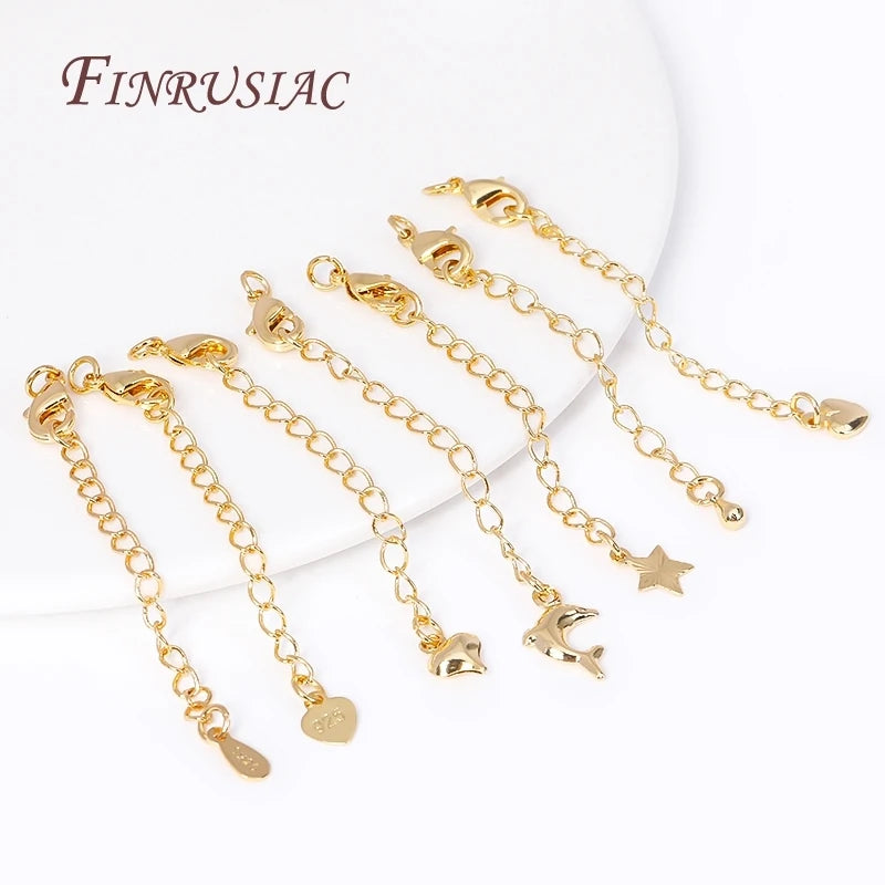 18K Gold Plated Lobster Clasp Extension Chain Necklace & Bracelet Extender with Locks Jewelry Findings & Components
