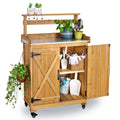 New Trend Fir Wood Storage 2 Shelves Cabinet Outdoor Garden Sheds Storage Container with Wheel