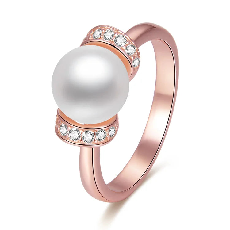 Womens Rose Gold Plated Sterling Silver Cultured Freshwater Pearl Rings