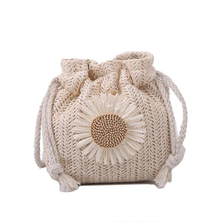 New Fashion 2023 Summer Grass Knitted Cute Ins Bucket Bag Personalized Girl One Shoulder Crossbody Bag