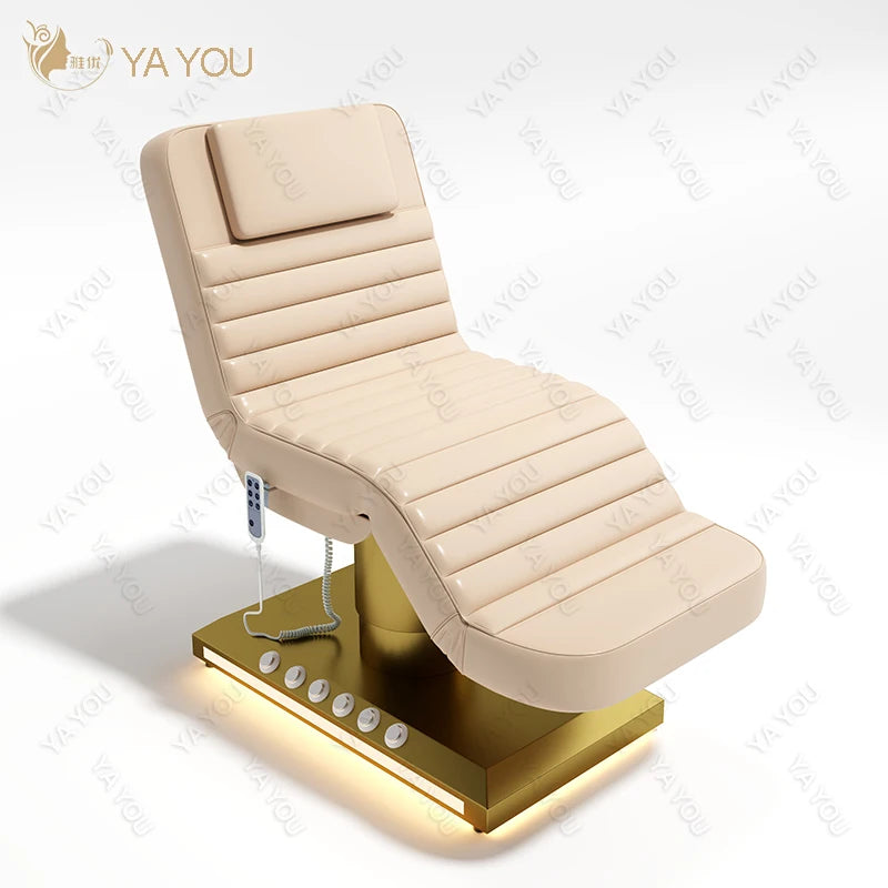 Electric 3 Motor Facial Beauty Massage Bed with Gold Metal Base and Foot Control