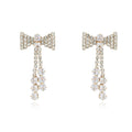 New Creative French Earrings Women Gold-Plated Brass Material Full Diamond Bow Geometric Studs Classic Drop Design Silver Plated