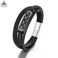 Fashion Man Leather Jewelry Custom Multi-strand Leather Bracelet Stainless Steel Genuine Wrap Leather Bracelet for Man