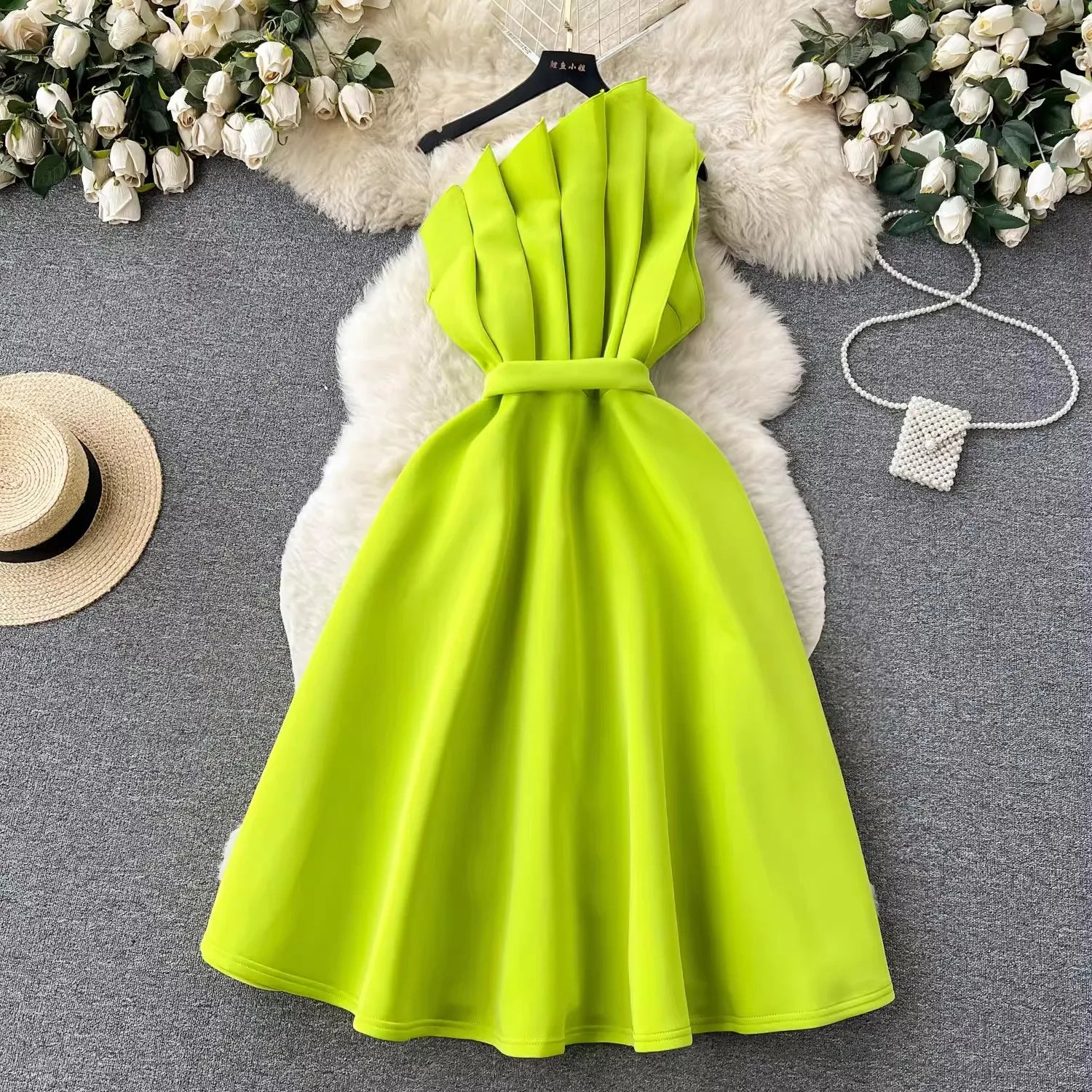 S-3XL  Europe and America Light Luxury and High-end Dress 3D Petal Edge Dress NO Belt