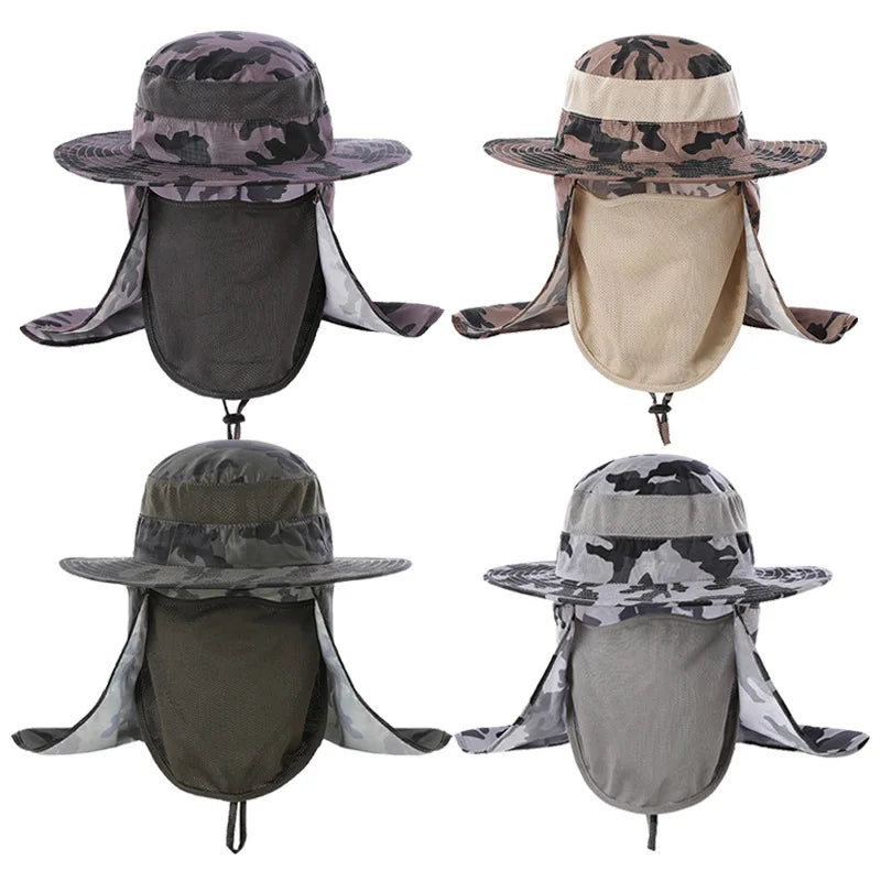 UPF 50+ Outdoor Sun UV Protection Cap Wide Brim Quick Dry Full Face Cover Mesh Fishing Fisherman Hat With Neck Flap