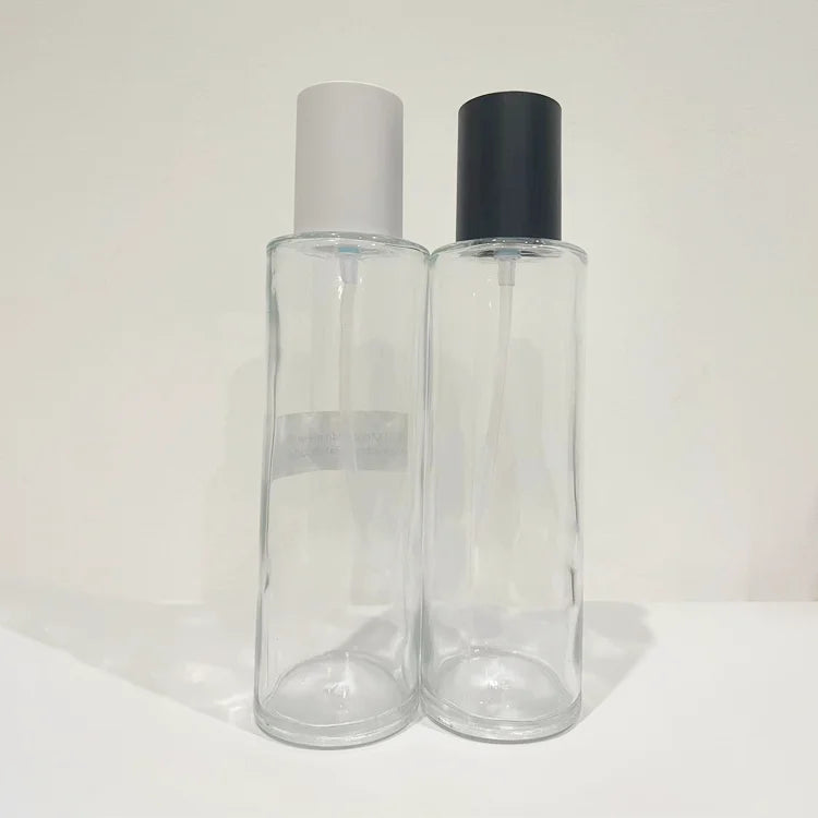Customize Logo Round Cylinder Clear Empty Glass Home Spray Bottle 150ml 200ml 230ml Glass Serum Cleanser Customized Giftbox
