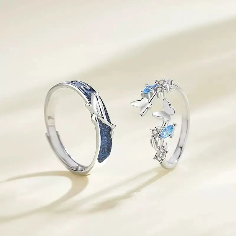 Copper Inlaid  Zircon Cloud Dream butterfly Whale Couple Small Fresh butterfly Trend Personality Ins Style Open Mouth Ring