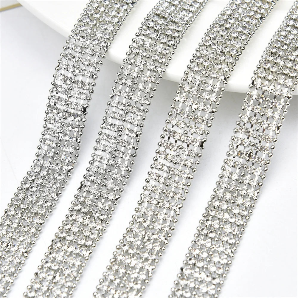 1.2cm Silver Beads Chain Rhinestone Glass Crystal Trim for Wedding Cake Clothes Shoes Bags Sew on Accessories