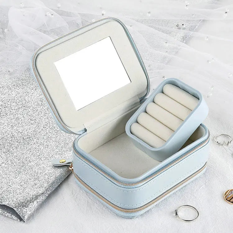 Custom Double-Layer Jewelry Box with Mirror Fashionable Travel Organizer Pouch for Girls and Women Small Gift Storage Case