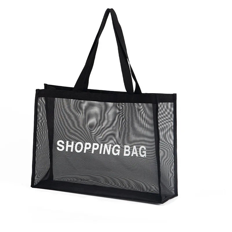 Reusable Custom Shopping Bags with logo Printed Luxury Mesh Tote Shopping Bag for Supermarket