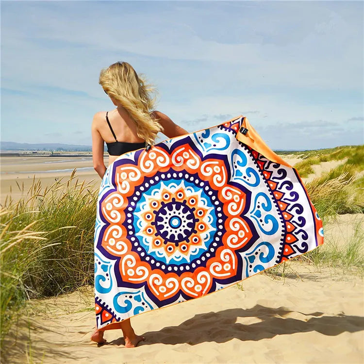 Wholesale Lightweight Quick Dry Microfiber Beach Towel Compact Double-Sided Printed with Sports Pattern Comes with Carry Bag