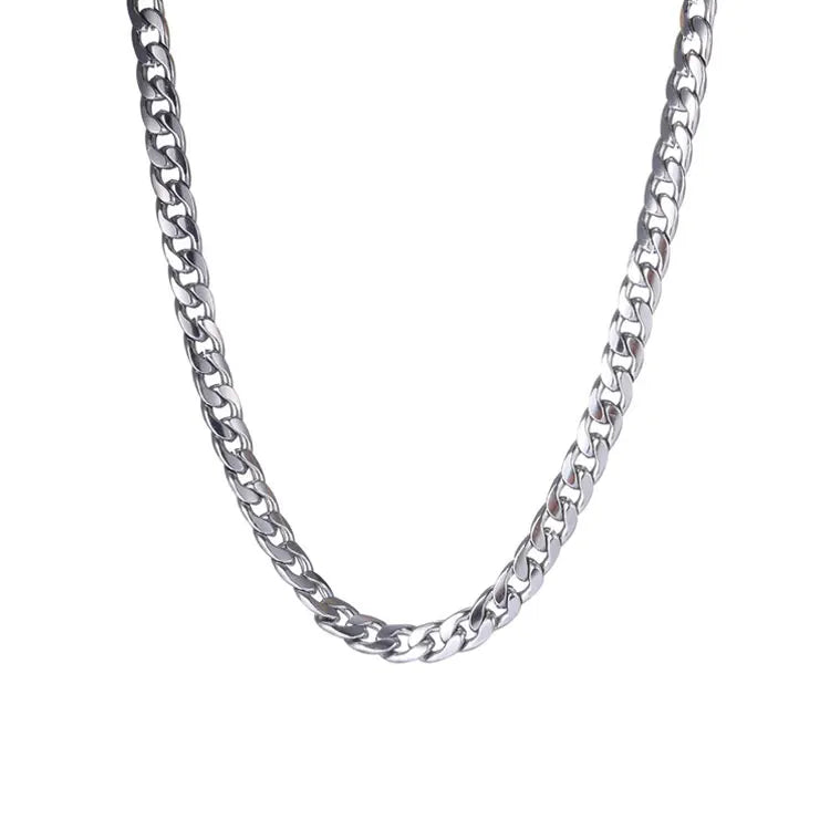 SC Hip Hop 6mm Width Curb Men Chunky Necklace Chain Fashion Custom Stainless Steel Flat Cuban Link Chain Necklace for Men Women