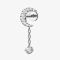 TOPOSH G23 Titanium Internally Threaded CZ Dangle Moon Stud Labret Monroe Tragus Cartilage Earring Ring Nose Piercing