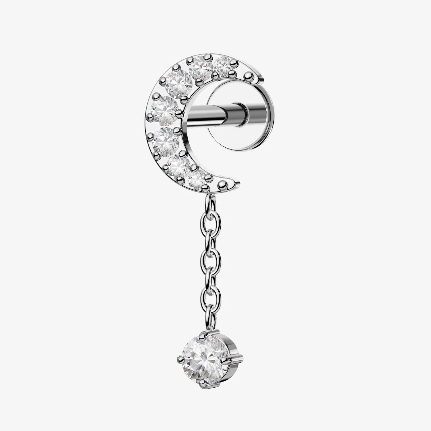 TOPOSH G23 Titanium Internally Threaded CZ Dangle Moon Stud Labret Monroe Tragus Cartilage Earring Ring Nose Piercing