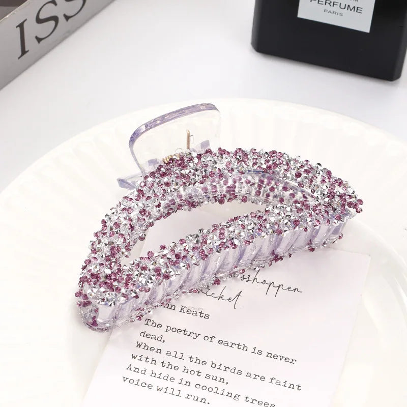 MIO Elegant 9cm Big Size Hair Claw Hollow Arc Shape Shinning Rhinestones Claw Clamp for Women Girls Lady Transparent