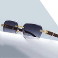 Custom Logo Diamond Cut Sunglasses Luxury Men Sunglasses Rimless Square Wood Color Small Sunglasses Women Shade Glasses