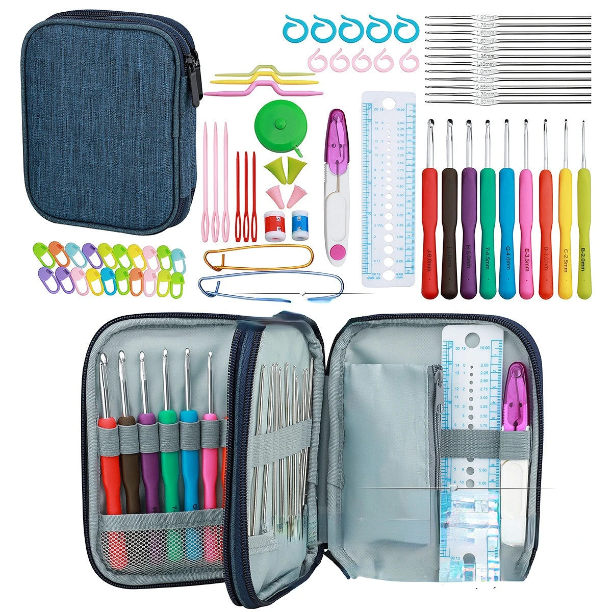 Crochet Hooks Set Knitting Needles Tool Kit with Bag for Beginner Sewing Gift DIY Crochet Yarn Kit with Crochet Hooks