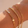 EManco Personalized Bar Bracelet 14K Gold Plated Chain Set Round Disc Chain Bracelets Stainless Steel Layered Jewelry Women