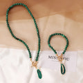 HOVANCI Malachite Green Beaded Necklace Bracelet Set Hot Sale Vintage Clasp Leaf Pendant for Gift Featuring Pearl Main Stone