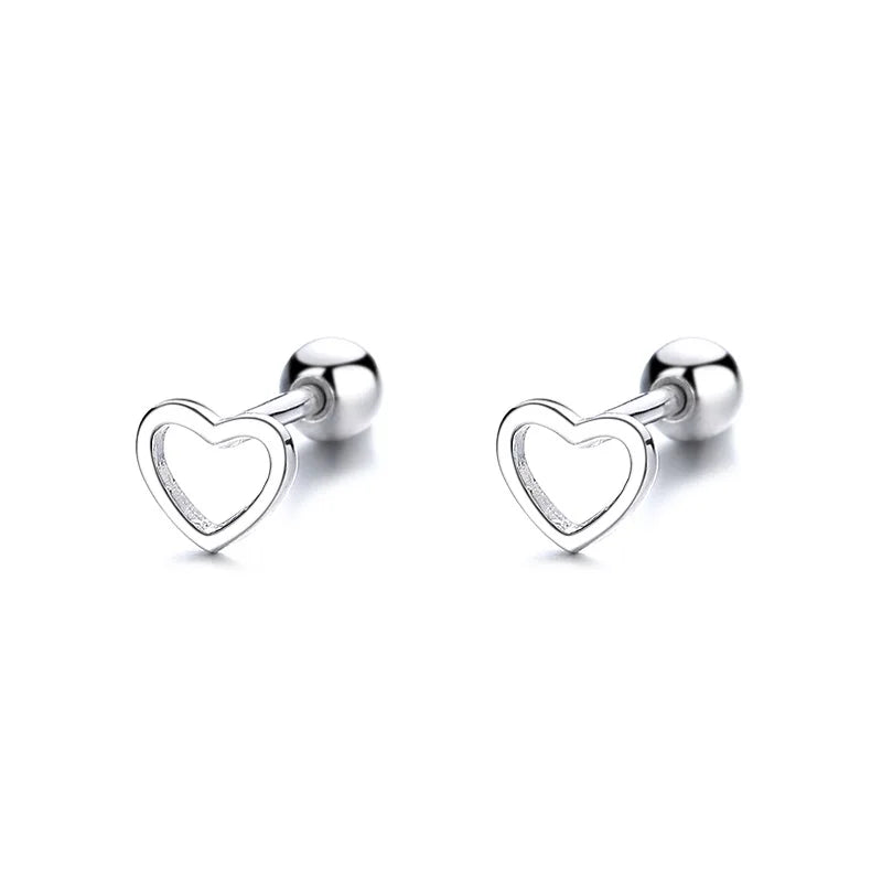 Fashion Simple Hollow 925 Sterling Silver Heart Shape Ball Stud Earrings for Women